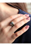 Antique Women's Adjustable Ring with Double Natural Rhinestones and Flower Motifs Dentirit Opal Pink Quartz - 2