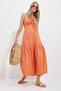 Women's Melon Inner Adjustable Strap Gabardine Linen Dress with Pleated Front and Back Zipper ALC-X11650 - 3