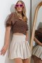 Women's Brown Square Collar Watermelon Sleeve Elastic Crop Linen Blouse ALC-X11651