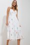 Women's Orange Strap Embroidered Lined Voile Fabric Dress ALC-X11644