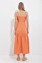 Women's Melon Inner Adjustable Strap Gabardine Linen Dress with Pleated Front and Back Zipper ALC-X11650 - 5