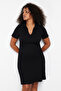 Black Polo Neck Midi Knitted Plus Size Dress Tbbss24Ah00078 - 3