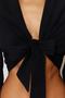 Siyah Dokuma Bağlamalı Plaj Crop Bluz TBESS24BZ00006 - 11