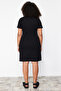 Black Polo Neck Midi Knitted Plus Size Dress Tbbss24Ah00078 - 6
