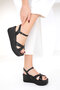 Women's Black Wedge Heeled Shoes 18871 - 2