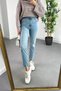 Mona Blue Snow wash Mom Jean Women Boyfriend High Waist Lycra Denim Pants - 4