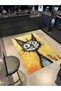 Yellow Themed Surrealist Design Cartoonist Cat Patterned Modern Decorative Carpet 3466 - 3