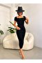 Women's Black Square Neck Pencil Dress - 4