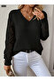 Women's long-sleeved V-neck Sleeve-hole Diamond Pattern Detailed Knitwear Sweater - 3