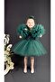 Chiffon Robe Pompom Sleeve Sequined Girl's Fluffy Skirt Tutu Evening Dress - 2