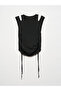 10366 Crew Neck Shoulder Middle Drop Front Gathered Knitwear Athlete-Black - 2