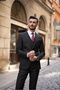 Men's Striped Suit Italian Style Slim Fit Jacket Vest Pants - 5