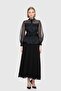 Organza Garnished Embroidered Detailed Black Shirt
