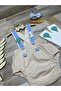 Balloon concept cream blue romper 1 year old birthday bow tie salopet socks set - 5