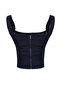 Koyu Mavi Dantel Yaka Detaylı Askılı Denim Comfort/Esnek Crop Büstiyer TWOSS24BS00010 - 8