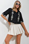 Women's Black Embroidered Linen Shirt ALC-X11622