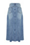 Mavi Volanlı Dikiş Detaylı Yüksek Bel Maxi Denim Etek TWOSS24ET00012 - 16