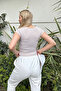Beige Snap-Closure Striped Crop Knitted Blouse Alc-X11552 - 5