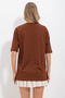 Women's Brown Crew Neck Two Thread T-Shirt with Knitted Pockets ALC-X11587 - 5