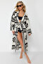 Floral Patterned Belted Maxi Woven 100% Cotton Kimono&Kaftan TBESS24KM00013 - 2