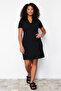 Black Polo Neck Midi Knitted Plus Size Dress Tbbss24Ah00078