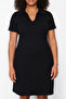 Black Polo Neck Midi Knitted Plus Size Dress Tbbss24Ah00078 - 4