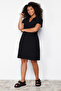 Black Polo Neck Midi Knitted Plus Size Dress Tbbss24Ah00078 - 2