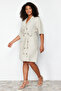 Beige Double-Breasted Woven Jacket Linen Blend Dress TBBSS24AH00068 - 3