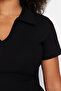 Black Polo Neck Midi Knitted Plus Size Dress Tbbss24Ah00078 - 5