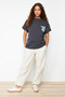 Anthracite 100% Cotton Back and Front Oversized/Wide Fit Knitted T-Shirt TWOSS24TS00056 - 4