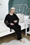 Women's Black Design Lace Summer Cotton Maternity Maternity Dressing Gown Pajamas Set 3 Pieces - 2