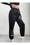 High Waist Elastic Leg Happy Bear Jogger Sweatpants - Black Printed - 4