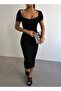 Women's Black Square Neck Pencil Dress - 2