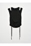 10366 Crew Neck Shoulder Middle Drop Front Gathered Knitwear Athlete-Black