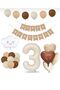 3 Year Old Retro Birthday Set; Cream Number Foil, Banner, Heart Foil and Latex Balloon