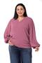 Plus Size Dried Rose Blouse with Chain Detail on Collar and Elastic Sleeves