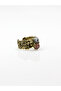 Antique Women's Adjustable Ring with Double Natural Rhinestones and Flower Motifs Dentirit Opal Pink Quartz - 6