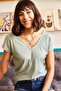Women's Water Green Front Back V Oblique T-Shirt TSH-19000282 - 4