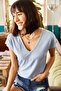Women's Baby Blue Front Back V Oblique T-Shirt TSH-19000282 - 4