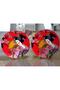 2-Piece Floral Patterned Faned Japanese Girl Motif Modern Round Plate & Placemat - 2