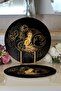 Set of 2: Modern Round Placemats & Serving Pads with Special Design and Digital Printed , Featuring Far Eastern Gold Yoga Motifs. - 3