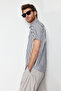 Gri Slim Fit Çizgili Gömlek Kısa Kollu TMNSS24GO00038 - 4