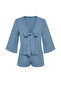 Mavi %100 Pamuklu Bağlama/Kurdele/Fiyonk Detaylı Müslin Şortlu Dokuma Pijama Takımı THMSS24PT00077 - 8