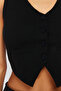 Siyah Düz Slim Regular Düğme Detaylı Crop Yelek TWOSS23YE00037 - 5