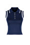 Lacivert Polo Yaka Renk Bloklu Bluz TWOSS24BZ00244 - 11