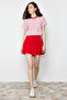 Red Relaxed Fit Regular Waist Wrap/Textured Knitted Shorts TWOSS22SR0212 - 2
