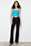 Turquoise Textured Strappy Crop Flexible Knitted Tank Top TWOSS24AL00028 - 5