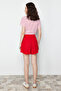 Red Relaxed Fit Regular Waist Wrap/Textured Knitted Shorts TWOSS22SR0212 - 6