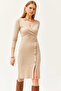 Women's Stone Double-breasted Collar Slit Button Detailed Raised Dress ELB-19002052