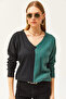 Women's Black Green Blocked Shirted Loose Blouse BLZ-19002519